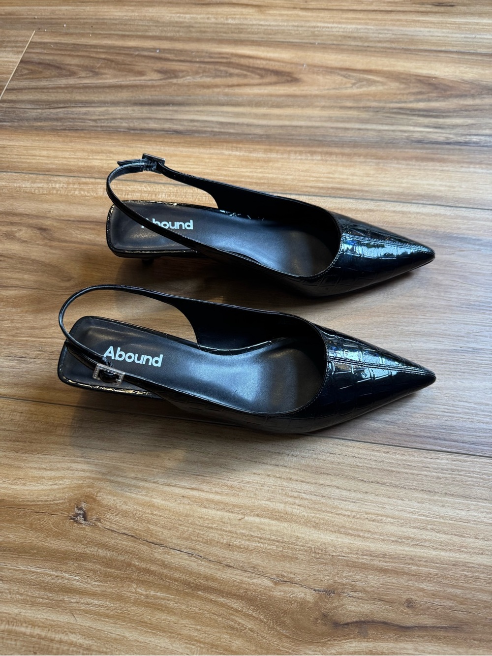 Abound Black Patent Pointed Slingback Kitten Heels